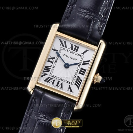 F1공장 까르띠에 탱크 머스트 스몰 옐로우골드금통 블랙악어스트랩 Cartier Tank Must Small YG/LE Wht F1F Sw Qtz