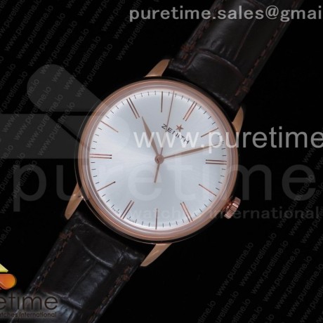 제니스 엘리트 클래식 42 로즈골드금장 실버다이얼 가죽스트랩 Elite Classic 42 RG Silver Dial on Brown Leather Strap MIYOTA 9015