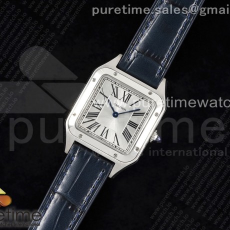 F1공장 까르띠에 산토스 뒤몽 27.5 스틸 실버다이얼 네이비가죽스트랩 Santos Dumont 27.5mm IWSF Best Edition Silver Dial on Blue Leather Strap Quartz