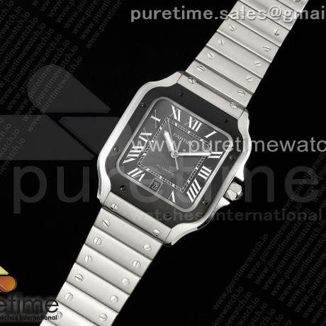 3K공장 까르띠에 산토스 라지 40 스틸 블랙베젤 블랙다이얼 브레이슬릿 Santos de Cartier 40mm SS 3KF 1:1 Best Edition White Dial Black Bezel on SS Bracelet MIYOTA 9015
