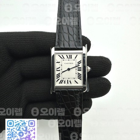 K11공장 까르띠에 탱크솔로 27MM 악어가죽스트랩 Tank Solo 27mm K11F SS White Dial on Black Croco Strap Ronda Quartz