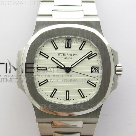 PP공장 V4 노틸러스 점보 화이트다이얼 브레이슬릿 Nautilus Jumbo 5711 Super Replication White Textured Dial on SS Bracelet PPF324 PPF공장