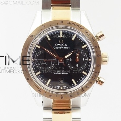 OM공장 오메가 스피드마스터57 코엑시얼 블랙다이얼 로즈골드콤비 브레이슬릿 SPEEDMASTER '57 CO-AXIAL RG/SS BLACK DIAL WHITE MARKERS ON RG/SS BRACELET A9300 (FREE LEATHER STRAP)