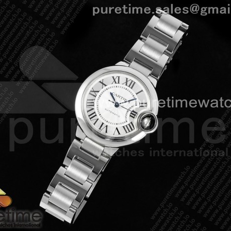 CH공장 까르띠에 발롱블루 33 오토메틱 스틸 화이트다이얼 브레이슬릿 Ballon Bleu 33mm SS CHF 1:1 Best Edition White Texture Dial on SS Bracelet NH05A