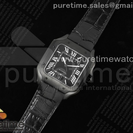 3K공장 까르띠에 산토스 라지 40 PVD블랙케이스 블랙다이얼 가죽스트랩 Santos de Cartier 40mm PVD 3KF 1:1 Best Edition Black Dial on Black Leather Strap MIYOTA 9015