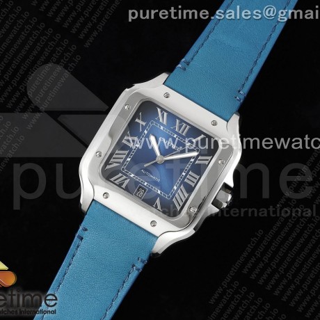 3K공장 까르띠에 산토스 라지 40 스틸 블루다이얼 가죽스트랩 Santos de Cartier 40mm 3KF 1:1 Best Edition Blue Dial on Blue Leather Strap MIYOTA 9015