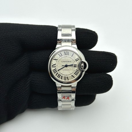 3K공장 까르띠에 발롱블루 33 오토메틱 스틸 화이트다이얼 브레이슬릿 Ballon Bleu 33mm SS 3KF 1:1 Best Edition White Dial on SS Bracelet A076