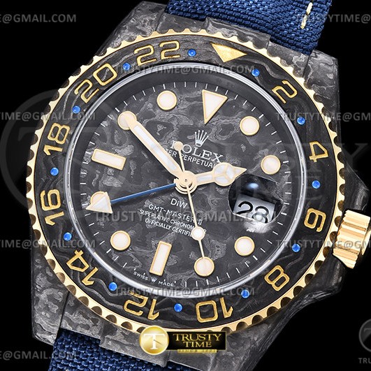 OM공장 롤렉스 GMT마스터2 카본케이스 옐로우블루커스텀 직물스트랩 GMT Master II GMT Electro FC/NY CAR OMF A3186 CHS