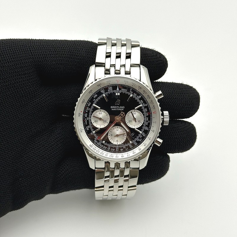 BLS공장 브라이틀링 내비타이머 블랙다이얼 브레이슬릿 Navitimer Chronograph SS/SS Blk/Wht BLS V2 A7750 Mod
