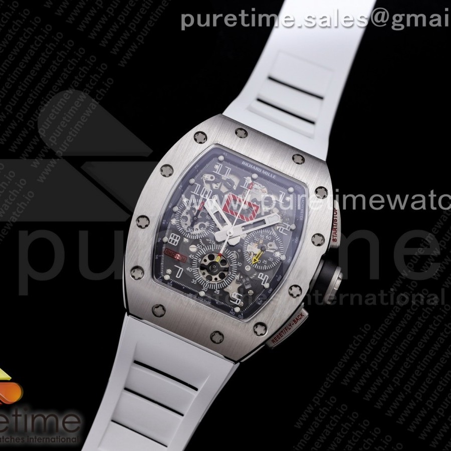 KU공장 V3 RM011 크리스탈다이얼 러버 RM011 SS Chrono Crystal Dial Black on White Rubber Strap A7750 V3