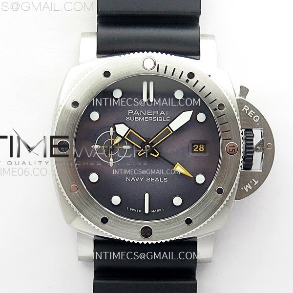 VS공장 파네라이 PAM1323 그레이다이얼 블랙러버스트랩 PAM1323 Y GMT VSF 1:1 Best Edition Dark Gray Dial on Black Rubber Strap P9011