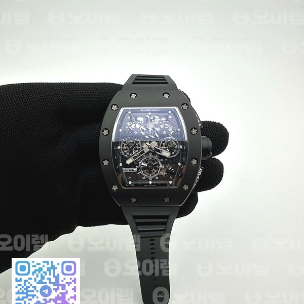 KU공장 리차드밀 RM011 풀세라믹 스켈레톤 크로노그래프 RM011 CERAMIC CHRONOGRAPH CRYSTAL SKELETON DIAL BLACK ON BLACK RUBBER STRAP A7750 KV공장