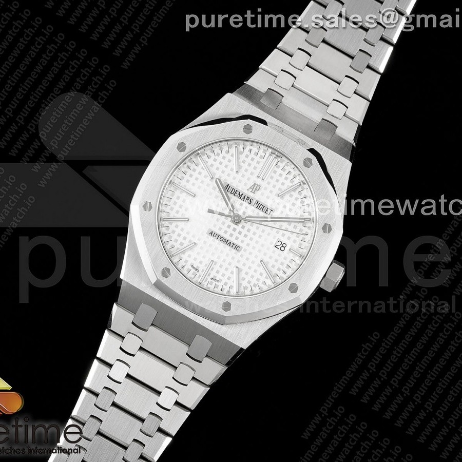 APS공장 오데마피게 로얄오크 15400 스틸 실버다이얼 브레이슬릿 Royal Oak 41mm 15400 SS APSF 1:1 Best Edition White Textured Dial on SS Bracelet A3120 Super Clone