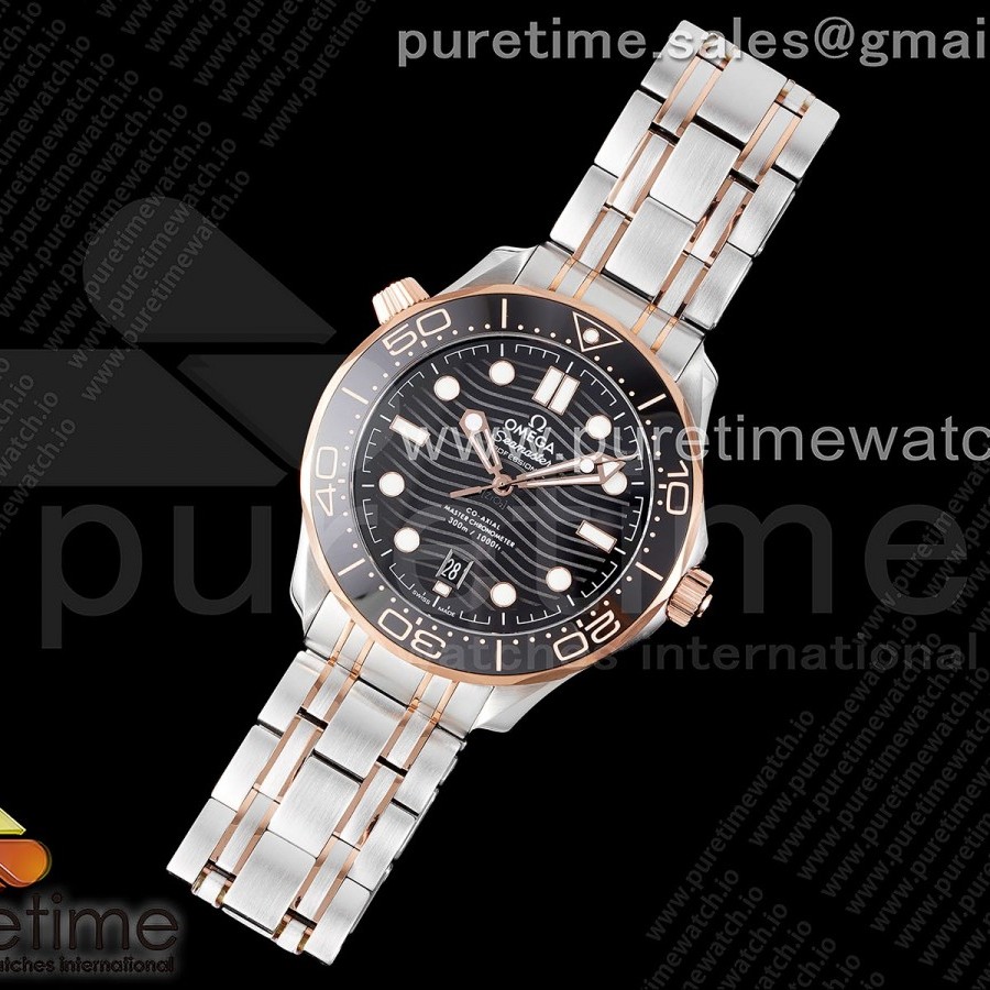 TWS공장 오메가 씨마스터 다이버 300M 로즈골드콤비 블랙다이얼 브레이슬릿 Seamaster Diver 300M TWS 1:1 Best Edition Black Ceramic RG Bezel Black Dial on SS/RG Bracelet A8800