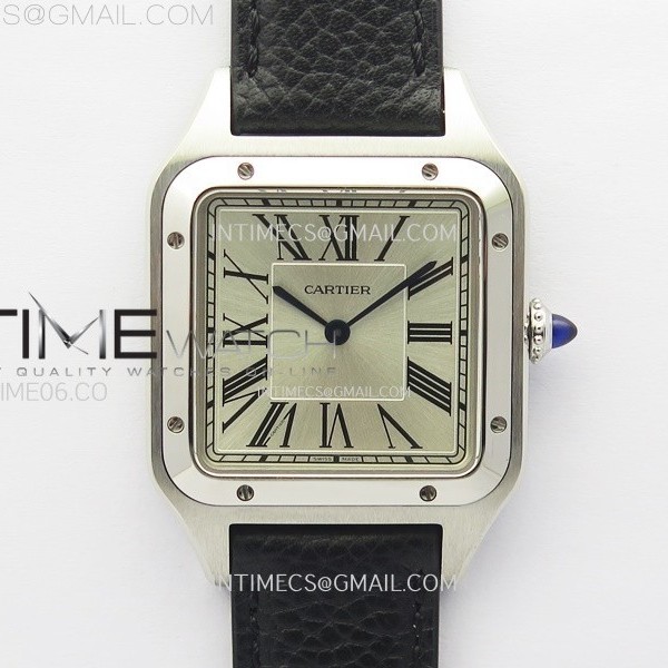 F1공장 까르띠에 산토스 뒤몽 43.5mm 실버다이얼 블랙가죽스트랩 Santos Dumont 43.5mm SS F1F Best Edition Silver Dial on Black Leather Strap Quartz