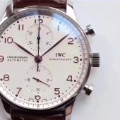 YL IWC 포르투기저 3714 스틸 화이트다이얼 로즈골드인덱스 브라운가죽스트랩