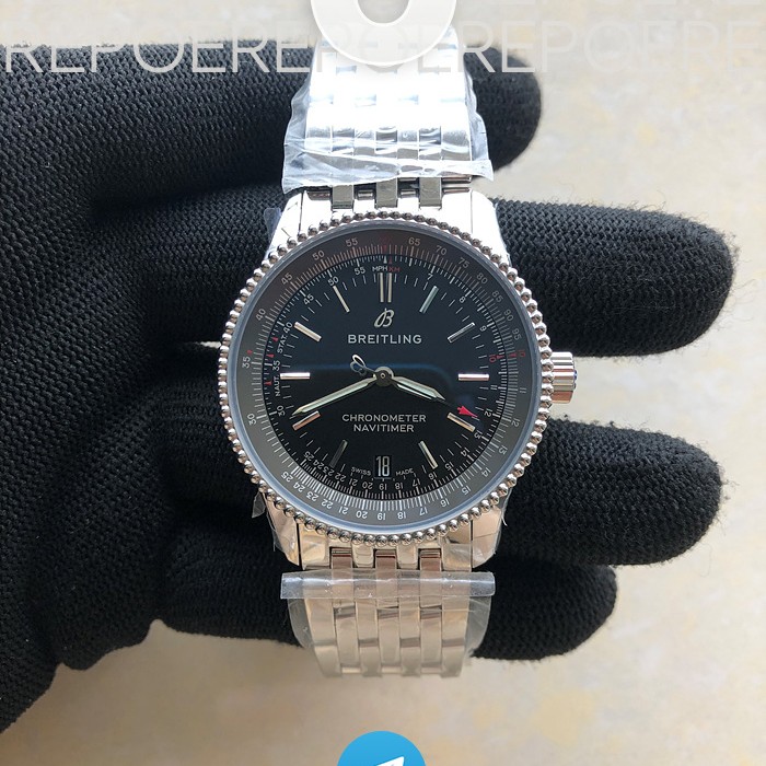 KOR공장 브라이틀링 내비타이머 38미리 블랙다이얼 브레이슬릿 Navitimer 1 38mm SS Black Dial Black Inner Bezel on SS Bracelet SW200