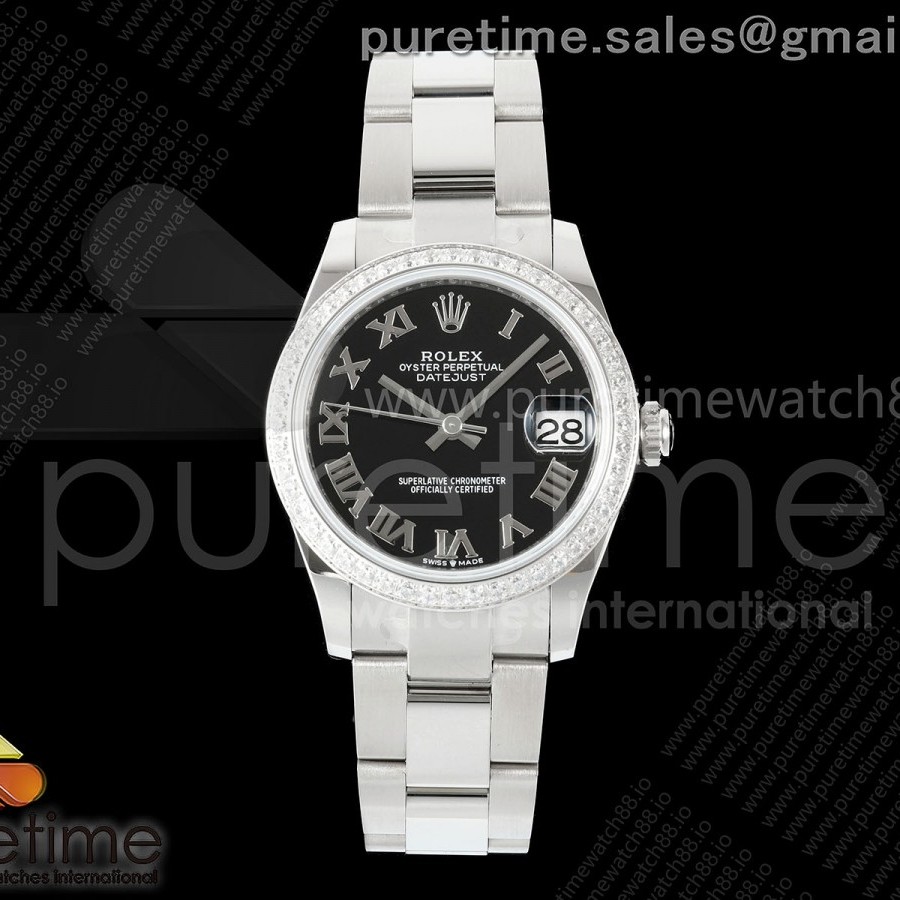 AR공장 롤렉스 레이디 데이저스트 31 블랙다이얼 로만인덱스 다이아몬드베젤 오이스터브레이슬릿 DateJust 31 SS ARF 1:1 Best Edition Black Roman Dial Diamonds Bezel on Oyster Bracelet ETA2688