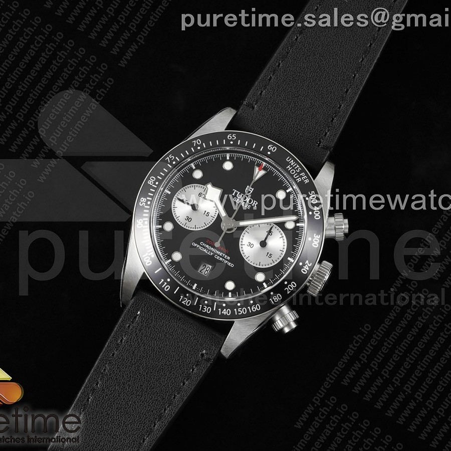 TWS공장 튜더 블랙베이 크로노그래프 41 스틸 블랙실버다이얼 가죽스트랩 Black Bay Chrono SS TWS 1:1 Best Edition Black/White Dial on Black Leather Strap A7750