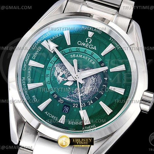 A8공장 오메가 아쿠아테라 150M 43 월드타이머 스틸 그린다이얼 브레이슬릿 Aqua Terra 150m Worldtimer 43mm SS/SS Grn A8F A2813