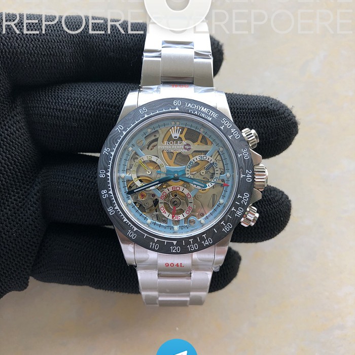 NOOB공장 롤렉스 커스텀 데이토나 카본베젤 스켈레톤다이얼 블루핸즈 씨스루백 눕공장 Rolex Customed Daytona Carbon Skeletondial Bluehands 4130