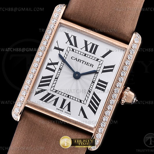 F1공장 까르띠에 탱크 머스트 로즈골드금통 다이아몬드베젤 브라운스트랩Cartier Tank Must Lrg Dia RG/LE Wht F1F Sw Qtz
