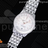 KOR공장 브라이틀링 내비타이머 38미리 화이트다이얼 브레이슬릿 Navitimer 1 38mm SS White Dial White Inner Bezel on SS Bracelet SW200
