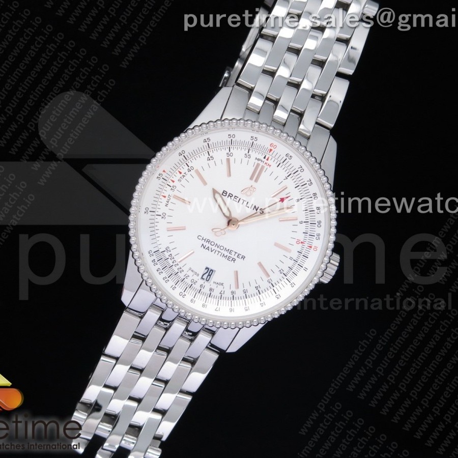 KOR공장 브라이틀링 내비타이머 38미리 화이트다이얼 브레이슬릿 Navitimer 1 38mm SS White Dial White Inner Bezel on SS Bracelet SW200