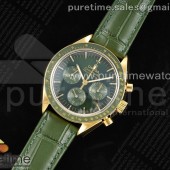 RM공장 오메가 스피드마스터 문페이즈 인 문샤인 골드 옐로우골드금통 그린다이얼 스트랩 Speedmaster Moonwatch in Moonshine Gold YG RMF Best Edition Green Dial on Green Leather Strap Manual Chrono