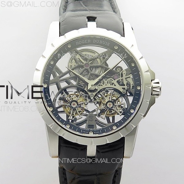 YS공장 로저드뷔 엑스칼리버 Rddbex0820 실버 스켈레톤다이얼 블랙가죽스트랩 Excalibur Rddbex0820 SS YSF Best Edition Skeleton Dial on Black Leather Strap Asian RD100 Double Tourbillon