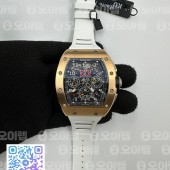 KU공장 리차드밀 RM011 로즈골드금통 크리스탈다이얼 화이트러버스트랩 RM011 RG Chrono Best Edition Crystal Dial Black on White Rubber Strap A7750 KV공장