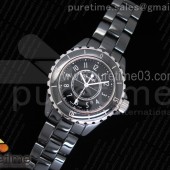 HT공장 샤넬 J12 블랙세라믹 33mm 여성용 세라믹브레이슬릿 솔리드백 XHANEL J-12 Ladies 33mm CER/CER Blk/Num EAST Swiss Qtz KOR EAST공장
