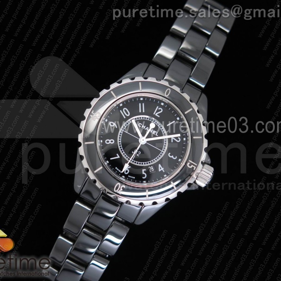 HT공장 샤넬 J12 블랙세라믹 33mm 여성용 세라믹브레이슬릿 솔리드백 XHANEL J-12 Ladies 33mm CER/CER Blk/Num EAST Swiss Qtz KOR EAST공장