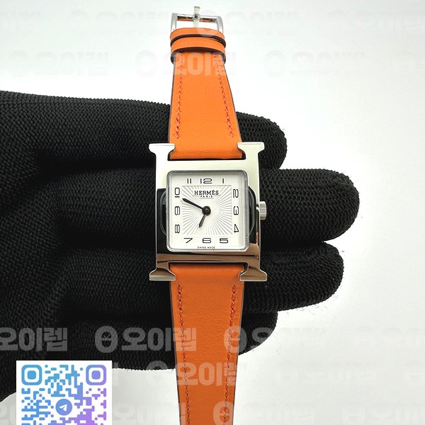 MK공장 에르메스 H아워 스틸 화이트다이얼 오렌지스트랩 HEURE H LADIES SS WHITE DIAL ON ORANGE LEATHER STRAP SWISS QUARTZ