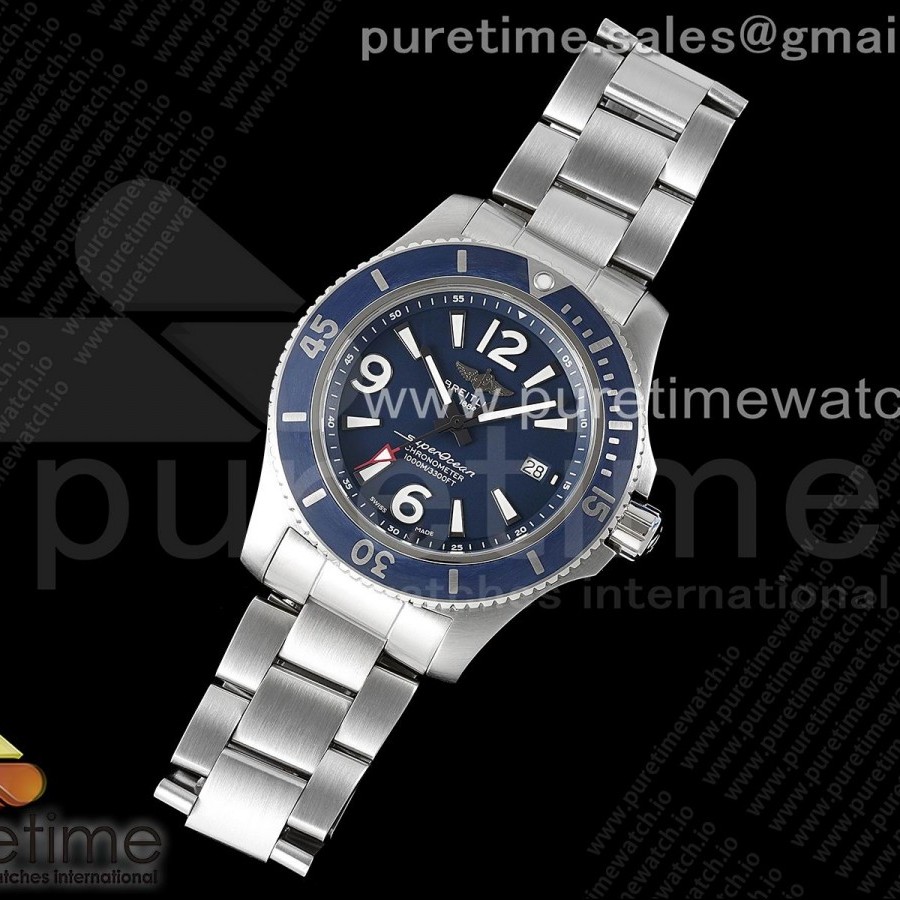 TF공장 브라이틀링 슈퍼오션 44 스틸 블루다이얼 블루베젤 브레이슬릿 Superocean Automatic 44 TF 1:1 Best Edition Blue Dial Blue Bezel on SS Bracelet A2824