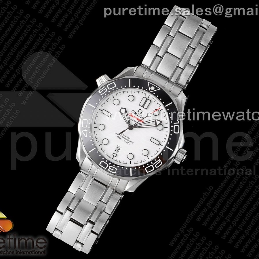 TWS공장 오메가 씨마스터 다이버 300M 스틸 화이트다이얼 브레이슬릿 Seamaster Diver 300M TWS 1:1 Best Edition Black Ceramic White Dial on SS Bracelet A8800