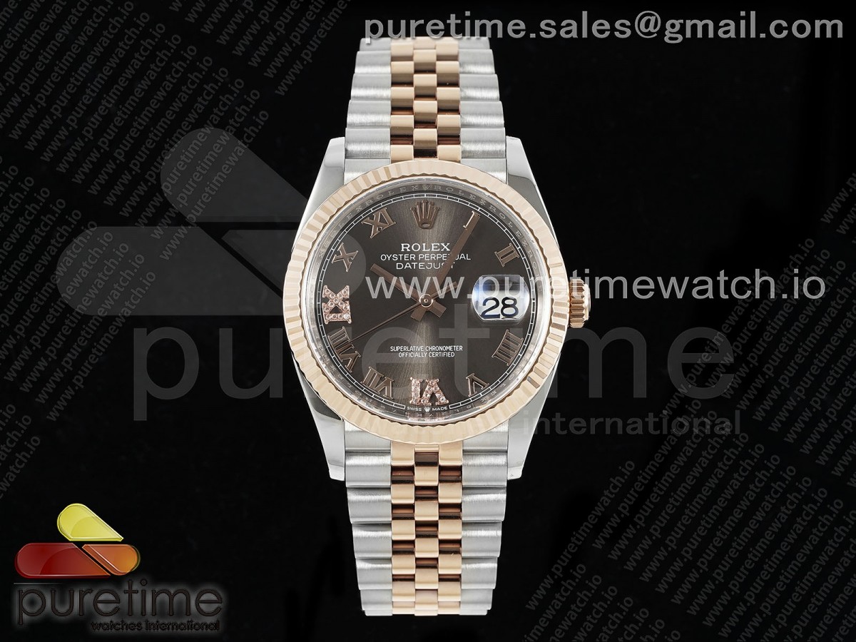 AP공장 롤렉스 데이저스트 36 로즈골드콤비 브라운다이얼 로만인덱스 브레이슬릿 DateJust 36 126231 APF 1:1 Best Edition 904L Steel Brown Diamond Roman Dial on Jubilee Bracelet VR3235